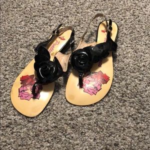 Poetic License Black Patent Flower Sandals